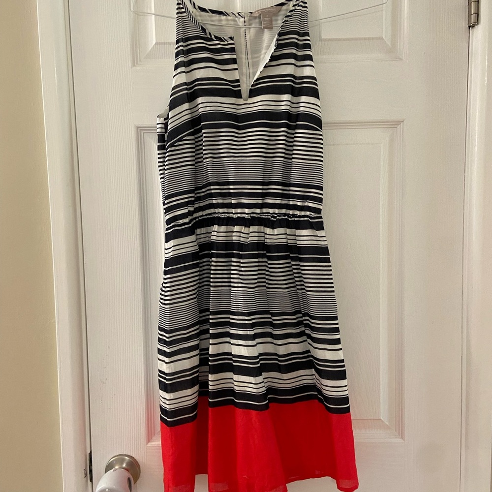 Banana Republic Striped Knee-Length Dress With Pop of Red!